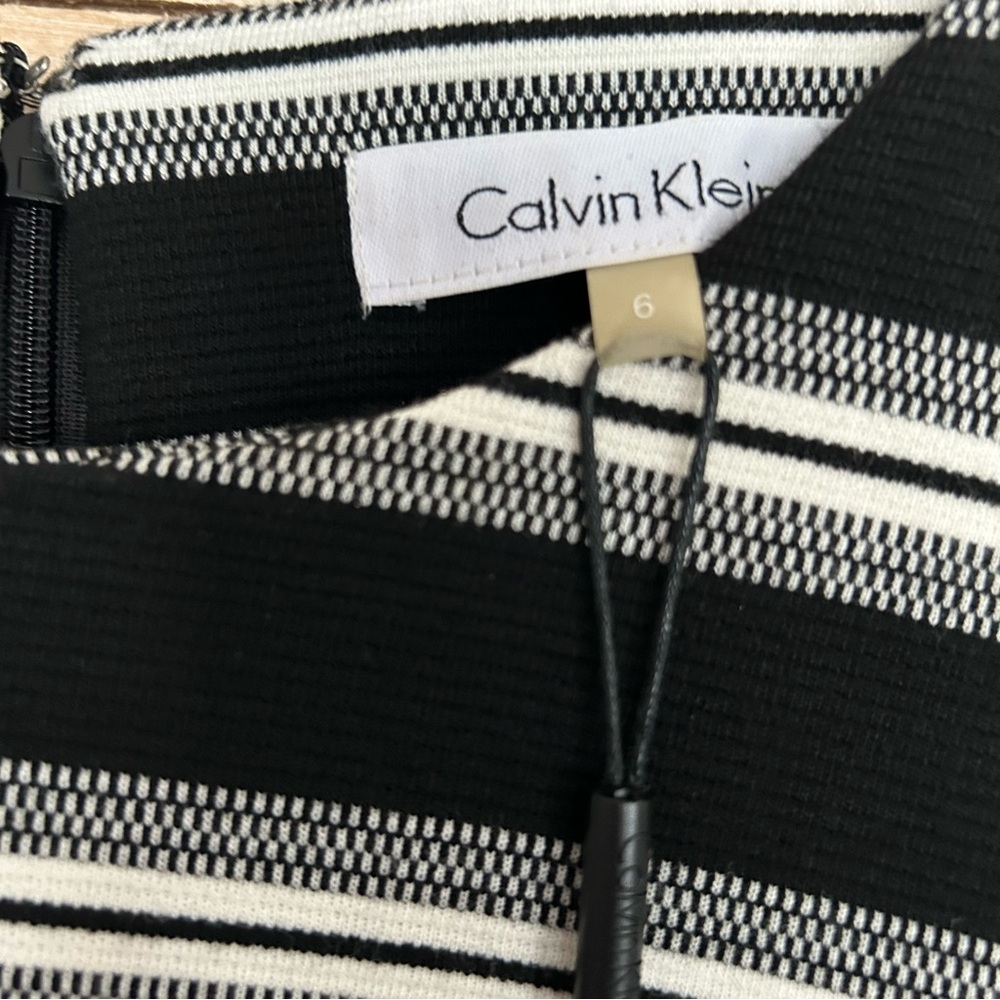 Calvin Klein Striped Bell Flutter Sleeve Sheath Dress - Picture 4 of 8